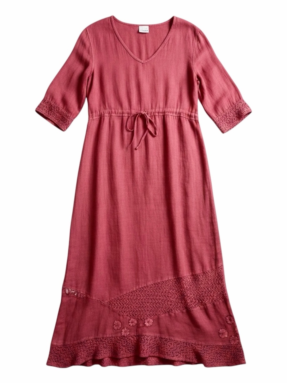 Vintage 90s Stamp Rust Embroidered Maxi Dress M Lagenlook Cottagecore